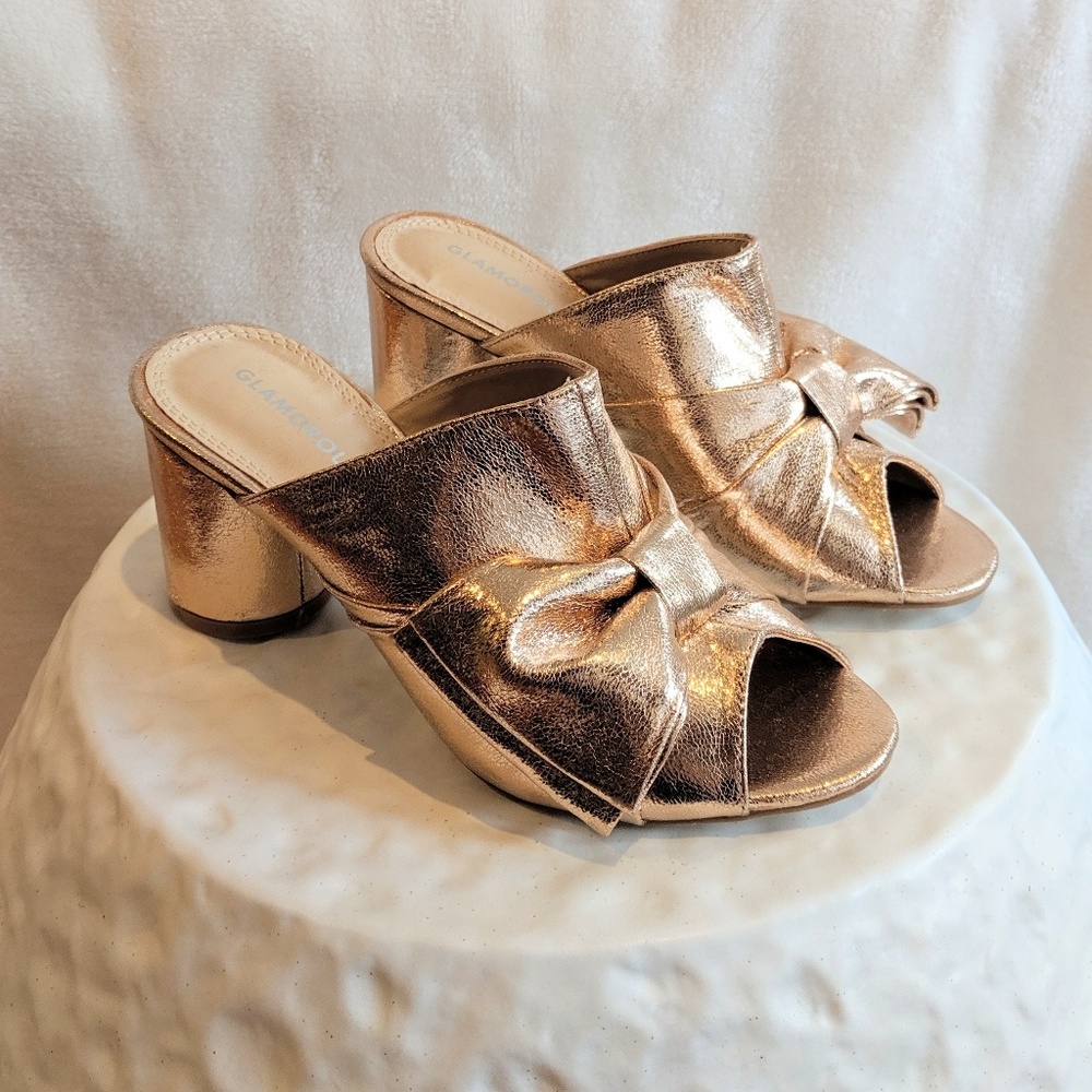 NWT Glamorous Metallic Heeled Mule Rose Gold 6 - Picture 2 of 5